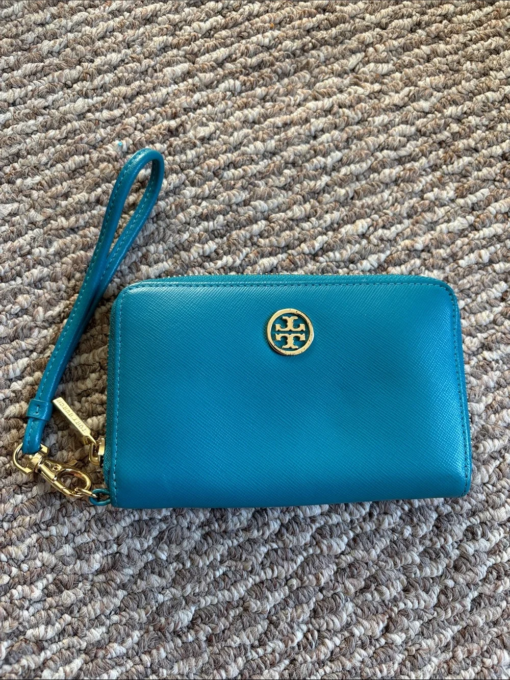 Tory Burch Blue Robinson Leather Zip Around Wristlet Wallet